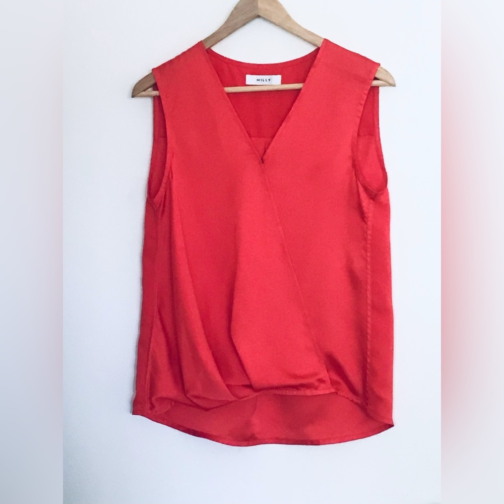 Milly Sleeveless Coral V-Neck Wrap Front Top